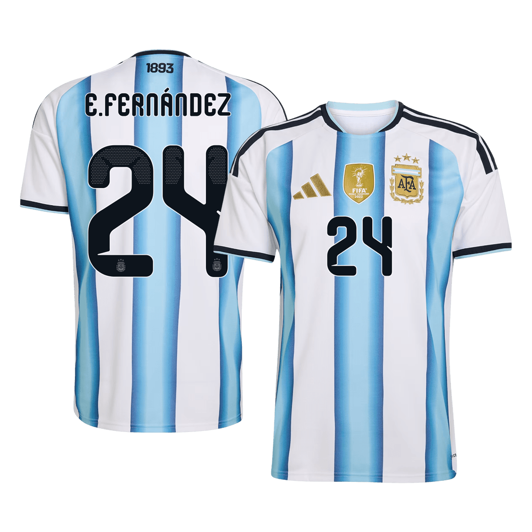 Front and back views of the men's Argentina 2026 Home Premium jersey with E. Fernández 24 printing