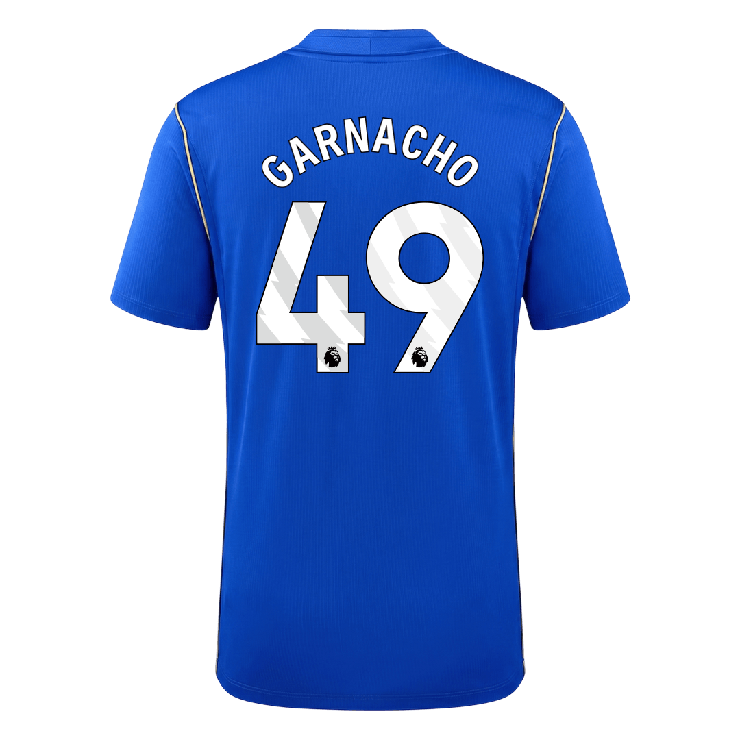 Back view of the men's Chelsea 2026/27 Home jersey with Garnacho 49 printing